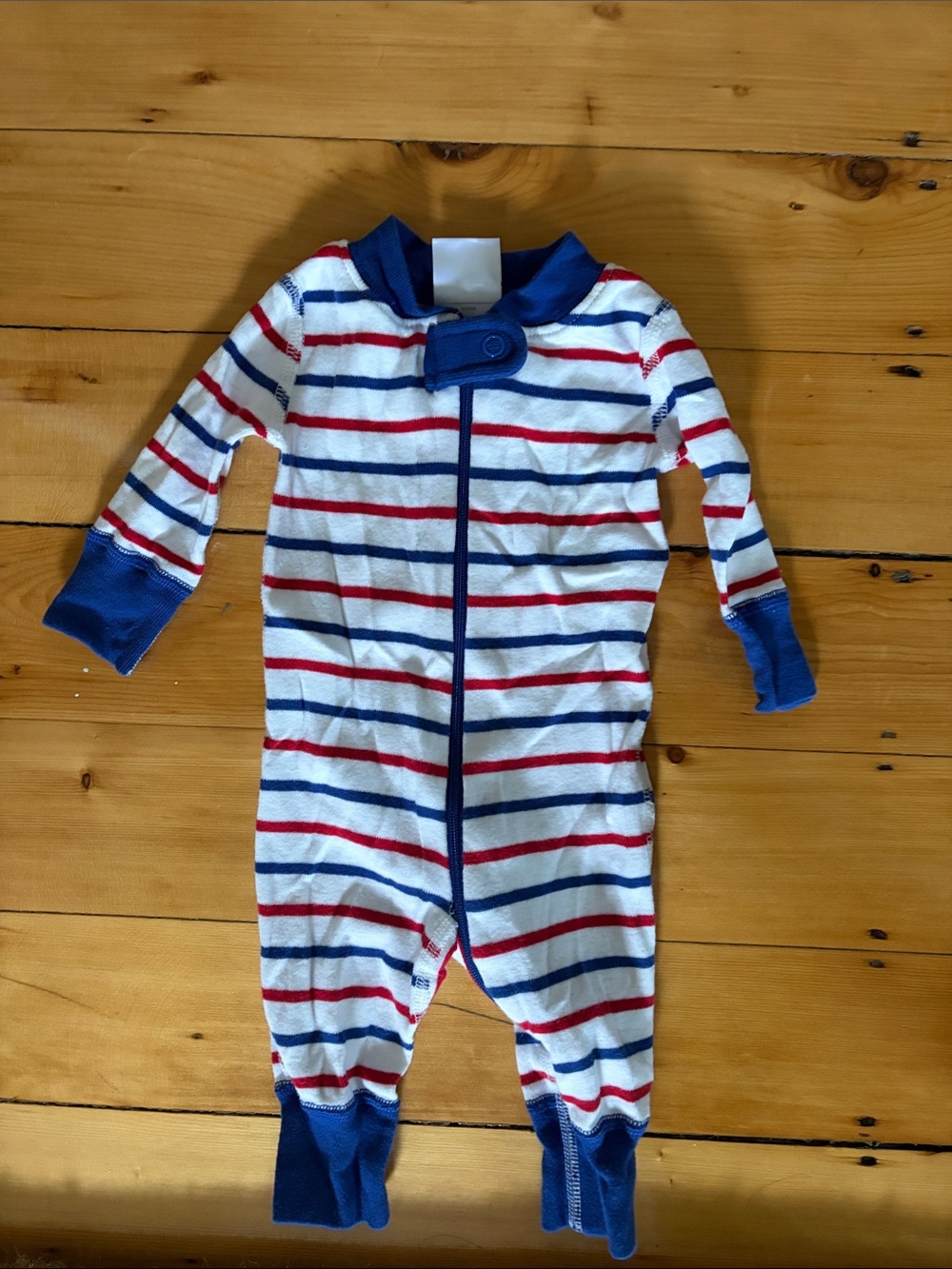 Hanna Andersson NB Red white Blue striped newborn romper zip pajamas